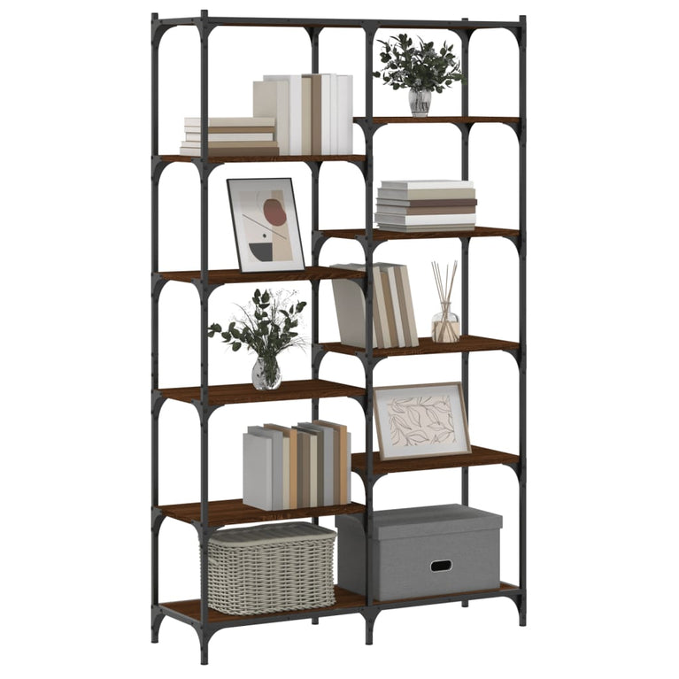 Boekenrek 100x32x170 cm bewerkt hout en ijzer bruin eikenkleur MeubelReus