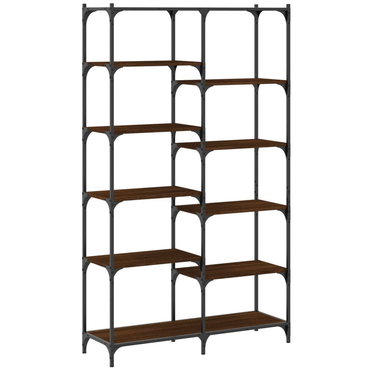 Boekenrek 100x32x170 cm bewerkt hout en ijzer bruin eikenkleur MeubelReus