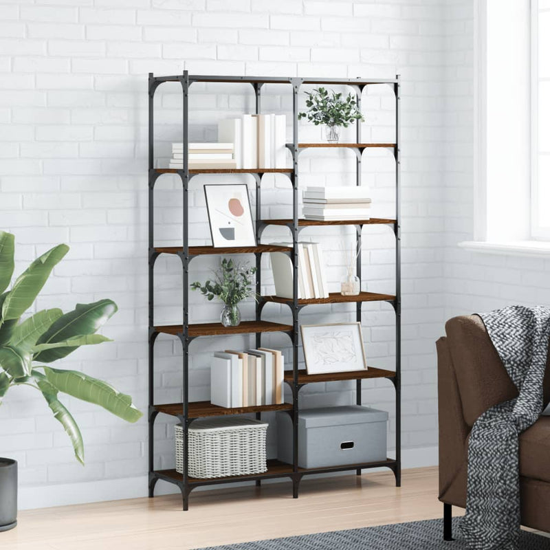 Boekenrek 100x32x170 cm bewerkt hout en ijzer bruin eikenkleur MeubelReus
