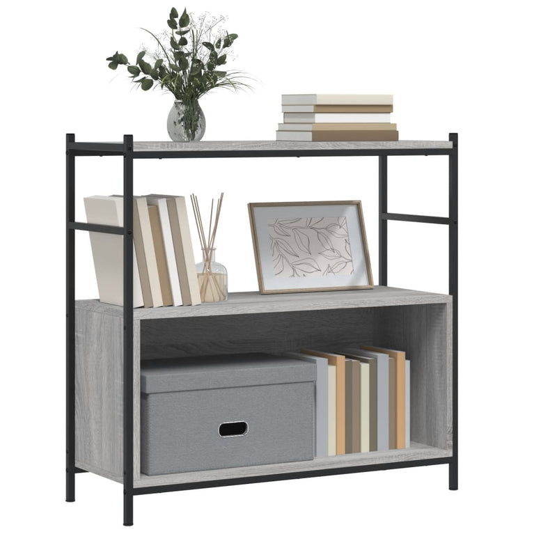 Boekenrek 80x30x78,5 cm bewerkt hout en ijzer grijs sonoma MeubelReus