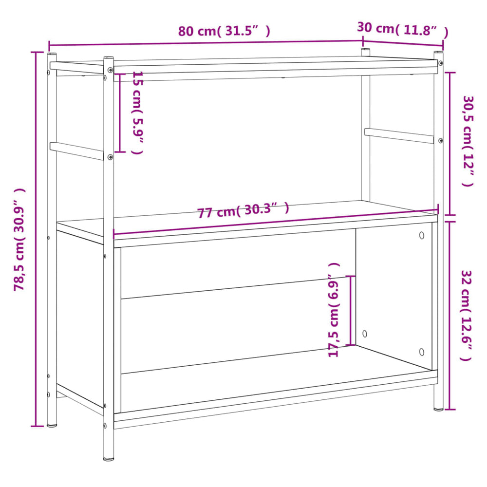 Boekenrek 80x30x78,5 cm bewerkt hout en ijzer grijs sonoma MeubelReus