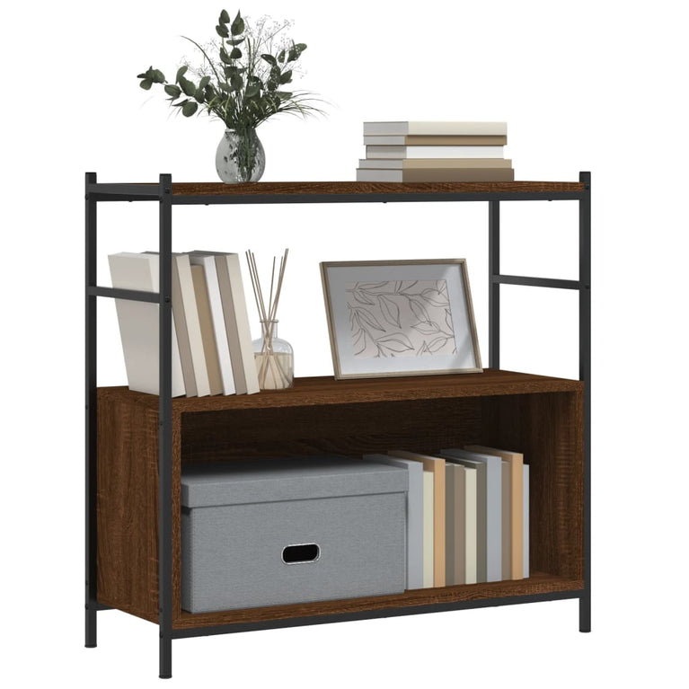 Boekenrek 80x30x78,5 cm bewerkt hout en ijzer bruin eikenkleur MeubelReus