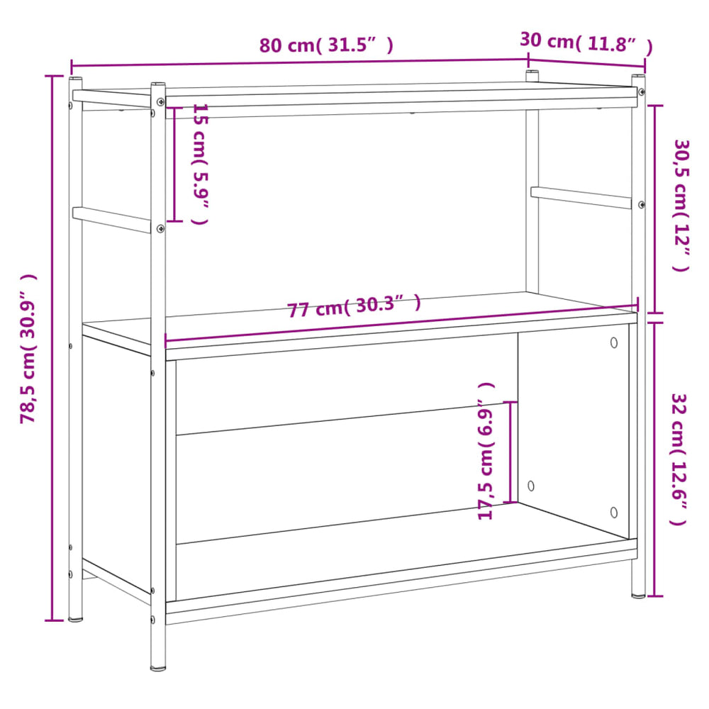 Boekenrek 80x30x78,5 cm bewerkt hout en ijzer bruin eikenkleur MeubelReus