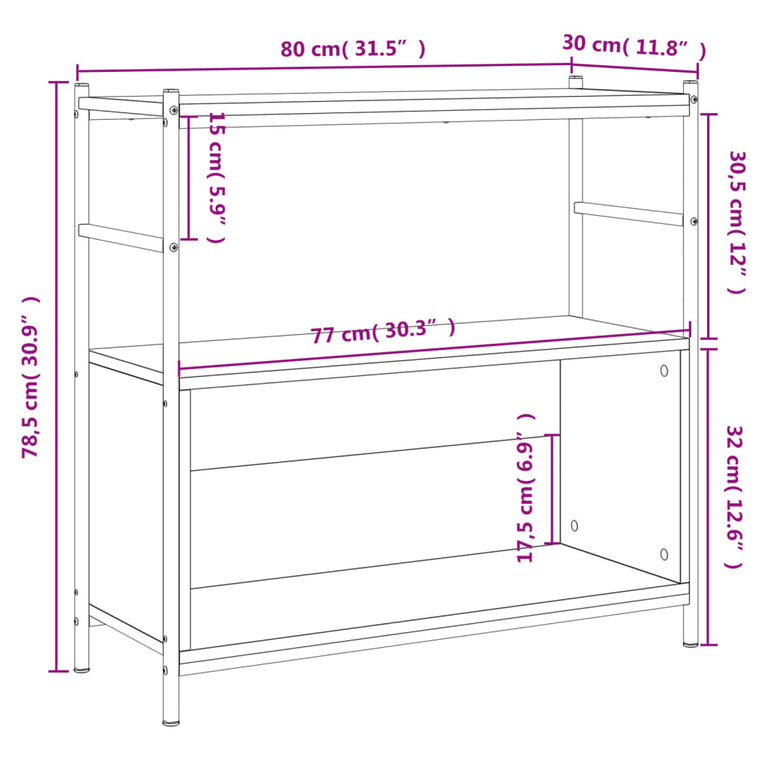 Boekenrek 80x30x78,5 cm bewerkt hout en ijzer bruin eikenkleur MeubelReus