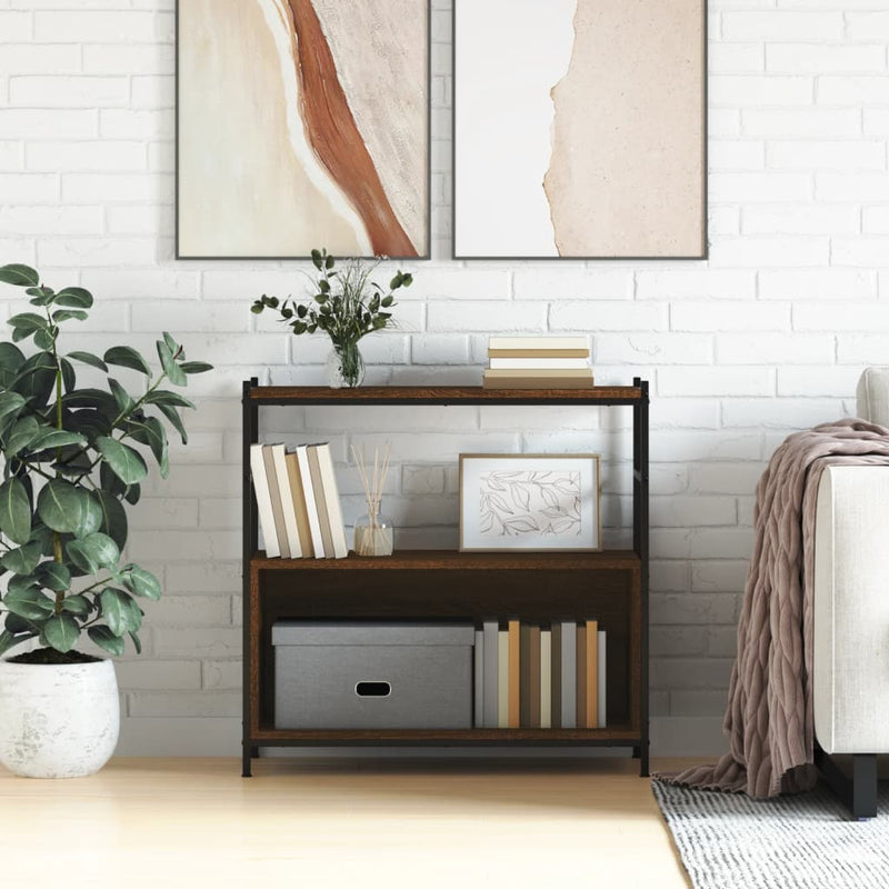 Boekenrek 80x30x78,5 cm bewerkt hout en ijzer bruin eikenkleur MeubelReus