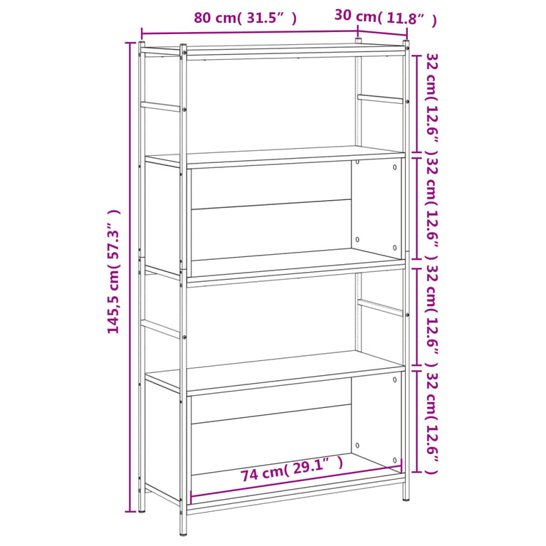 Boekenrek 80x30x145,5 cm bewerkt hout en ijzer zwart MeubelReus