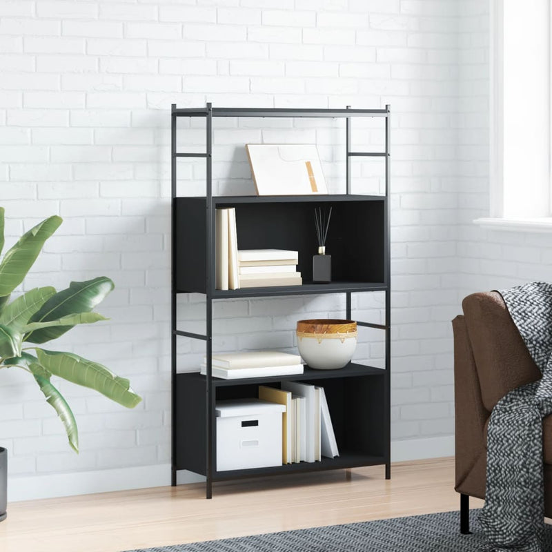 Boekenrek 80x30x145,5 cm bewerkt hout en ijzer zwart MeubelReus