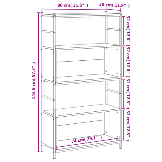 Boekenrek 80x30x145,5 cm bewerkt hout en ijzer sonoma eiken MeubelReus