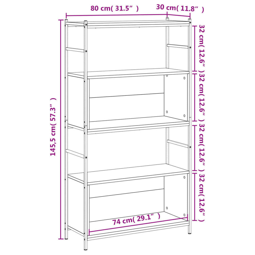 Boekenrek 80x30x145,5 cm bewerkt hout en ijzer gerookt eiken MeubelReus