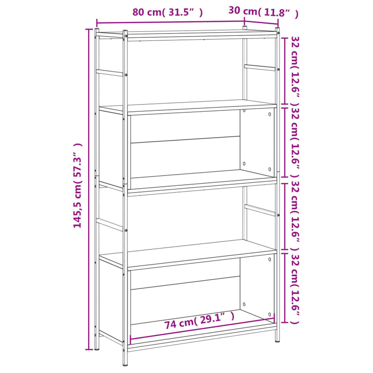 Boekenrek 80x30x145,5 cm bewerkt hout en ijzer gerookt eiken MeubelReus