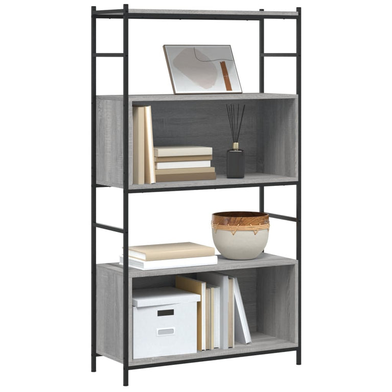 Boekenrek 80x30x145,5 cm bewerkt hout en ijzer grijs sonoma MeubelReus