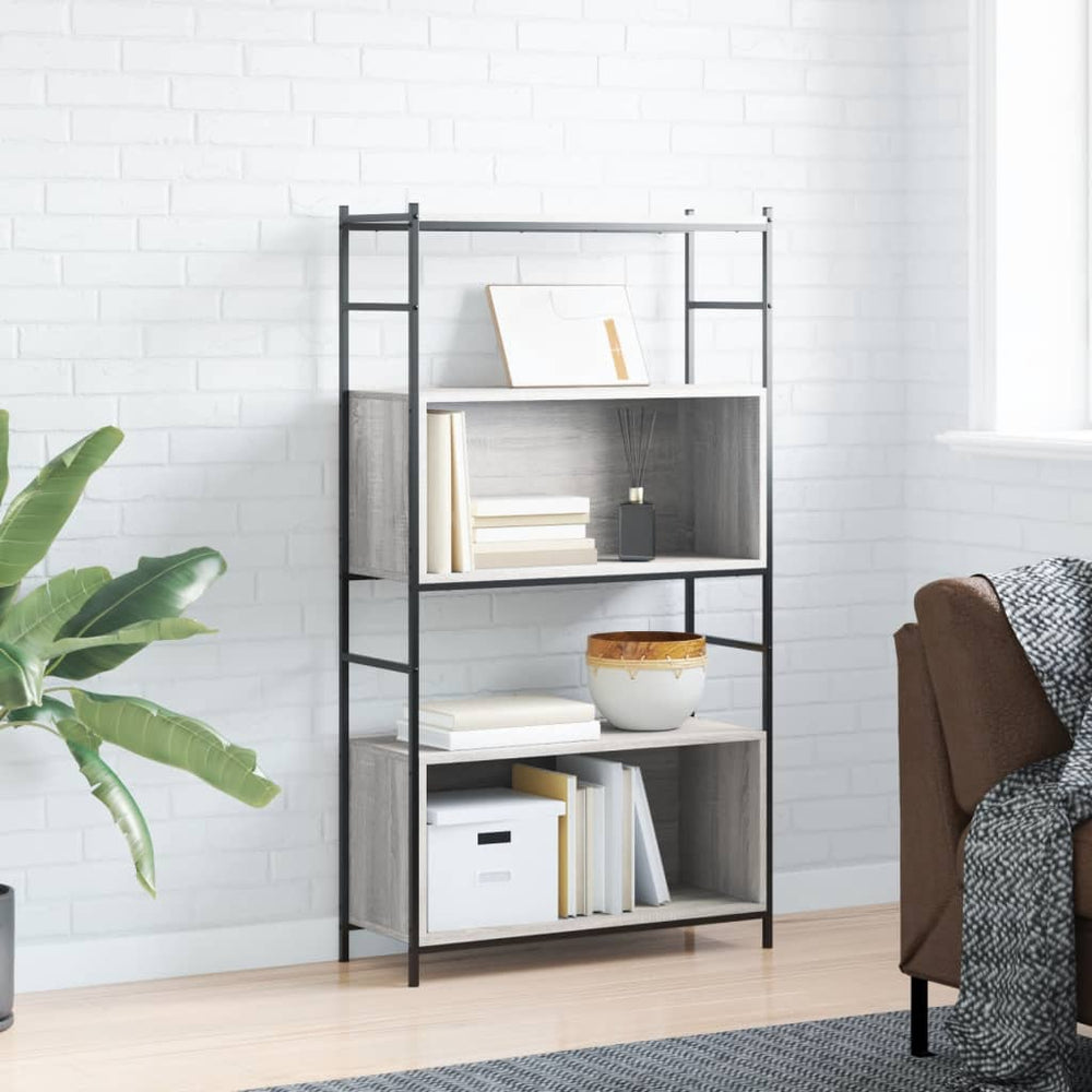 Boekenrek 80x30x145,5 cm bewerkt hout en ijzer grijs sonoma MeubelReus