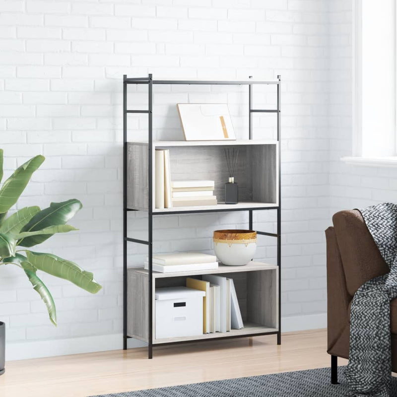 Boekenrek 80x30x145,5 cm bewerkt hout en ijzer grijs sonoma MeubelReus