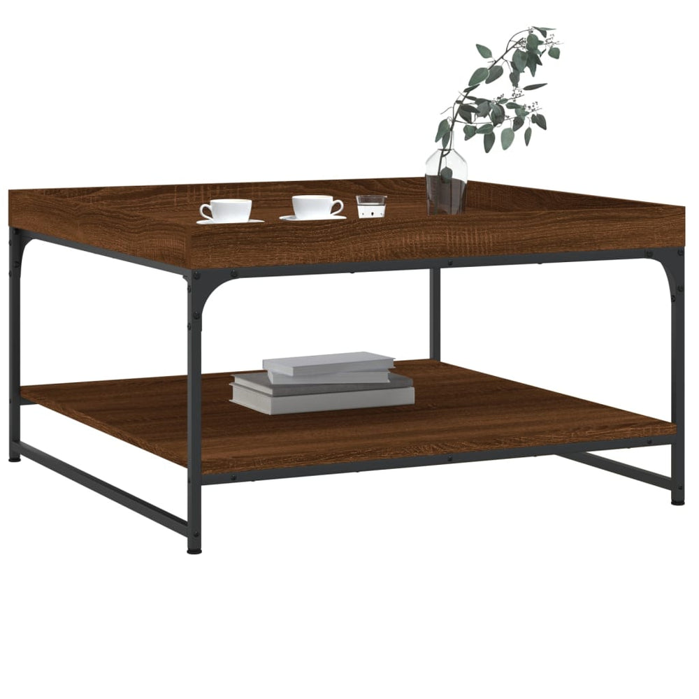 Salontafel 80x80x45 cm bewerkt hout en ijzer bruin eikenkleur MeubelReus
