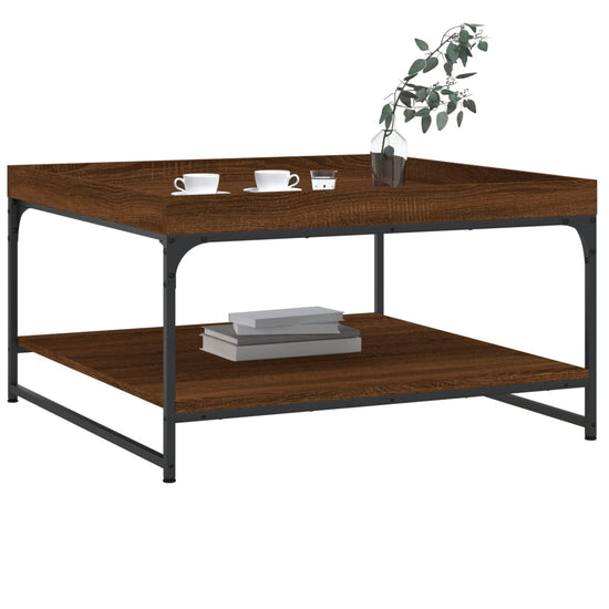 Salontafel 80x80x45 cm bewerkt hout en ijzer bruin eikenkleur MeubelReus