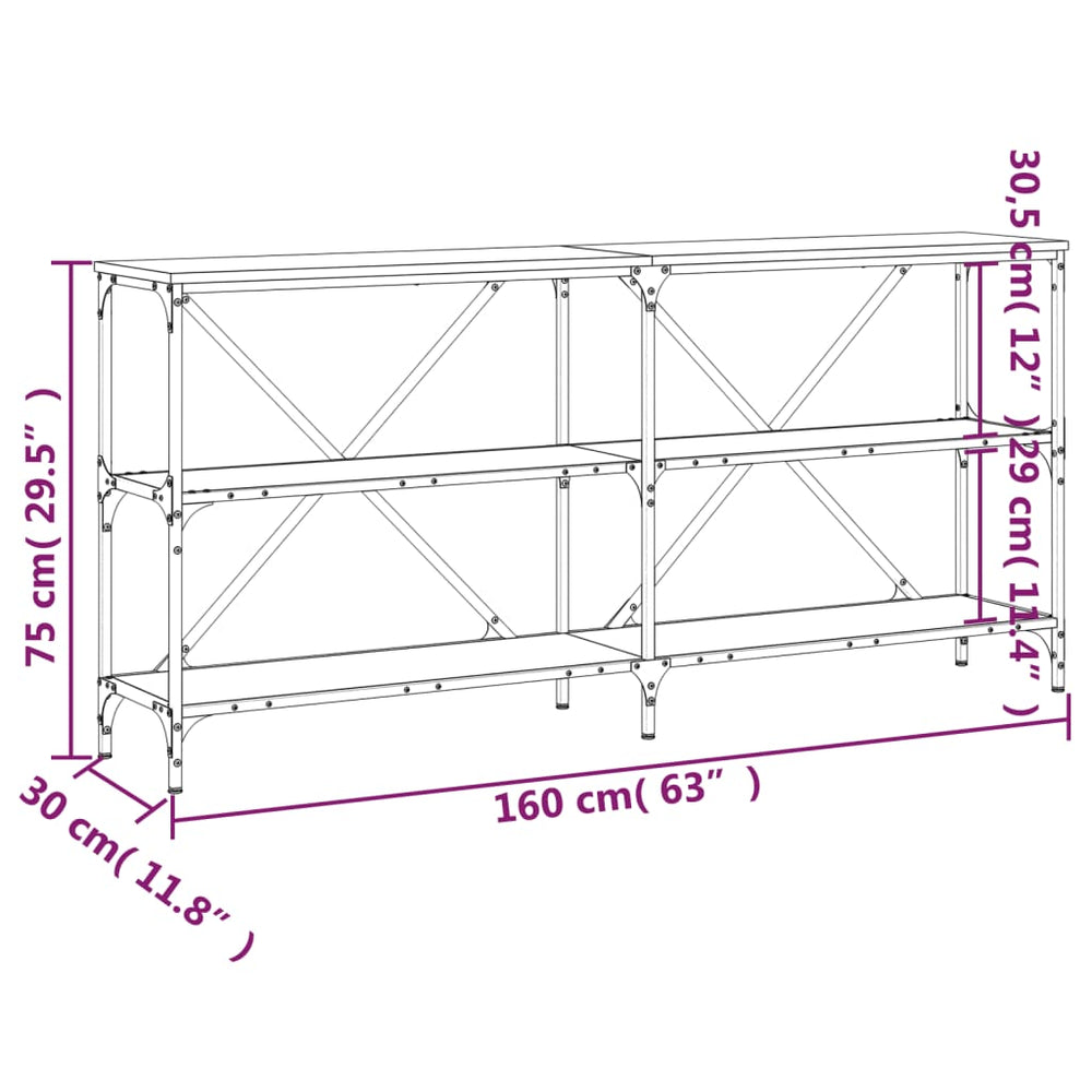 Wandtafel 160x30x75 cm bewerkt hout en ijzer zwart MeubelReus