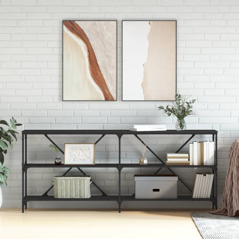 Wandtafel 180x30x75 cm bewerkt hout en ijzer zwart MeubelReus