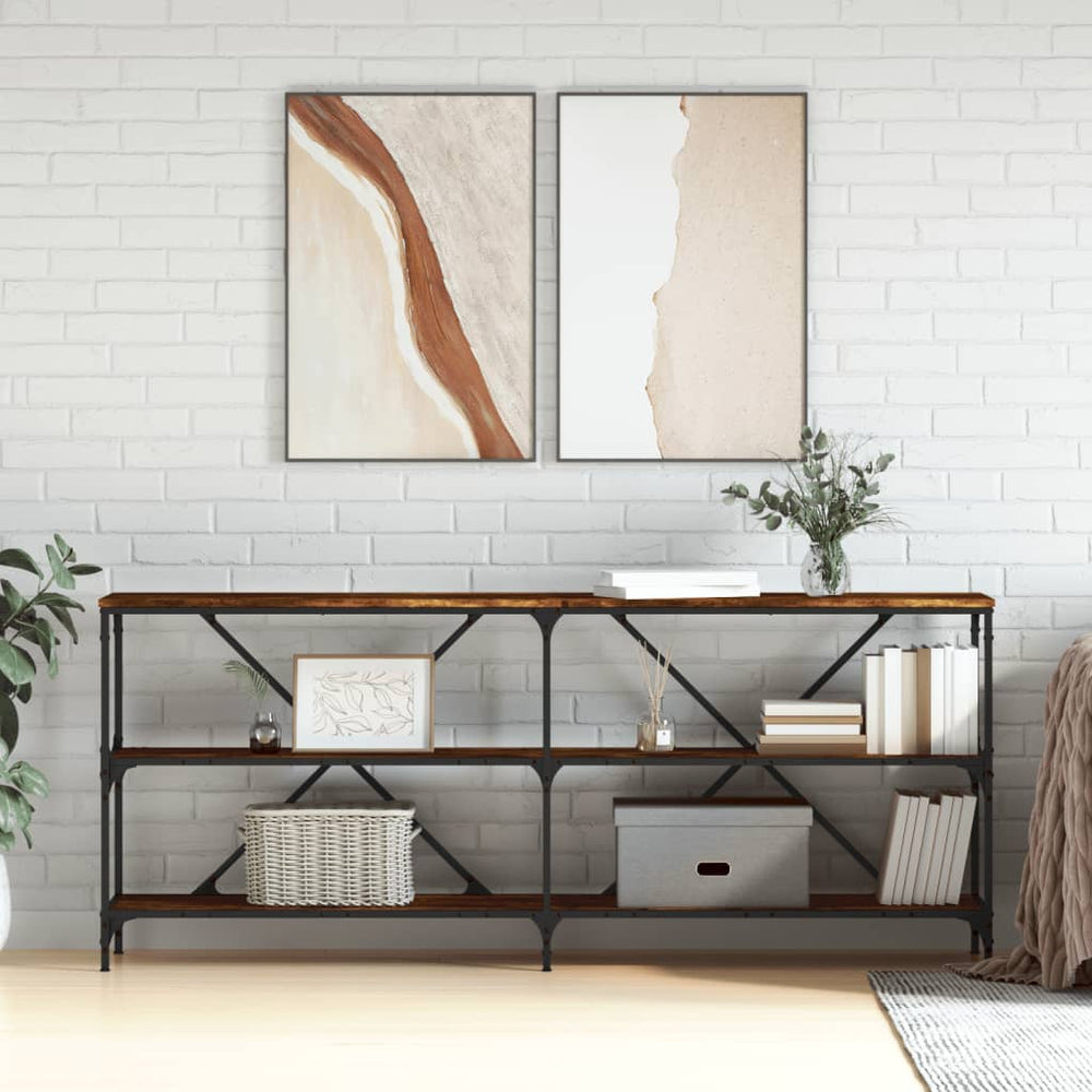 Wandtafel 180x30x75 cm bewerkt hout en ijzer gerookt eikenkleur MeubelReus