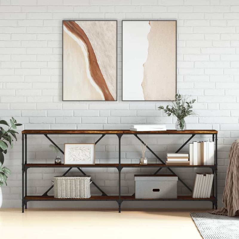 Wandtafel 180x30x75 cm bewerkt hout en ijzer gerookt eikenkleur MeubelReus