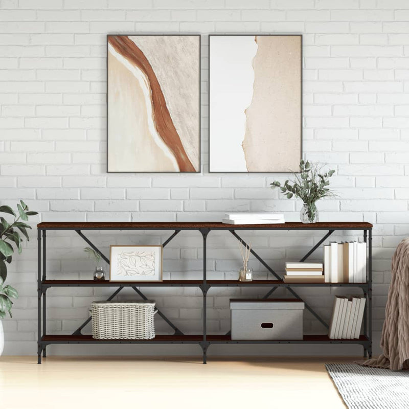 Wandtafel 180x30x75 cm bewerkt hout en ijzer bruin eikenkleur MeubelReus