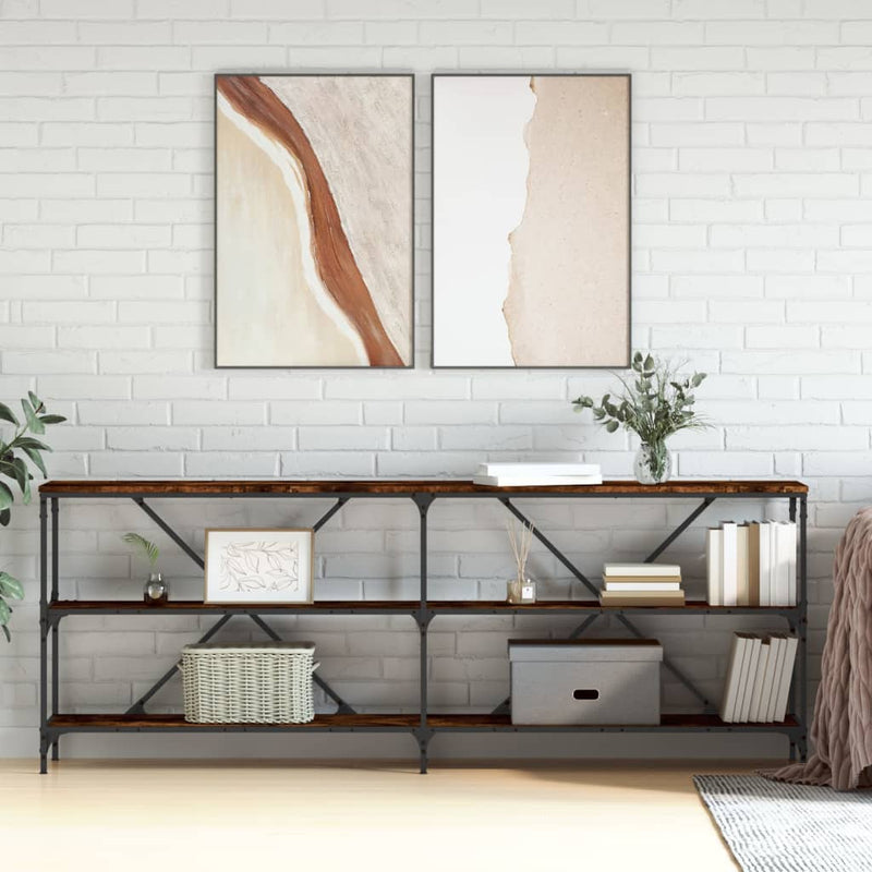 Wandtafel 200x30x75 cm bewerkt hout en ijzer gerookt eikenkleur MeubelReus