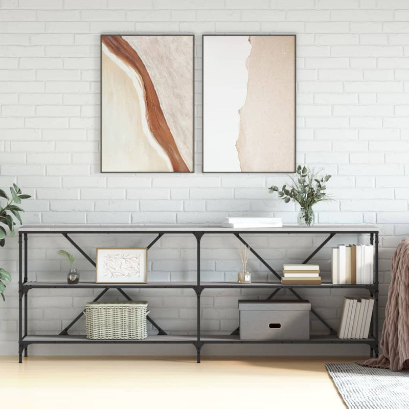 Wandtafel 200x30x75 cm bewerkt hout en ijzer grijs sonoma eiken MeubelReus