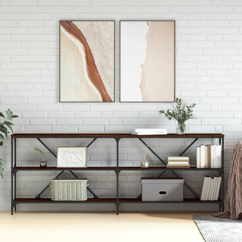 Wandtafel 200x30x75 cm bewerkt hout en ijzer bruin eikenkleur MeubelReus
