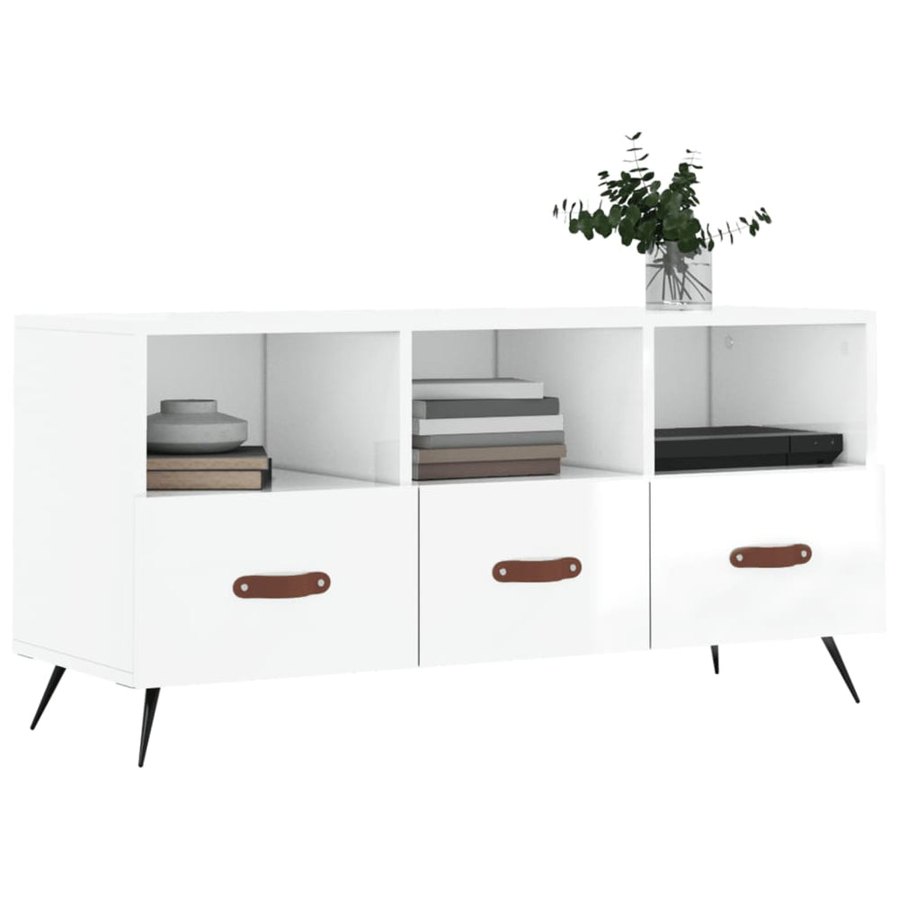 Tv-meubel 102x36x50 cm bewerkt hout hoogglans wit MeubelReus