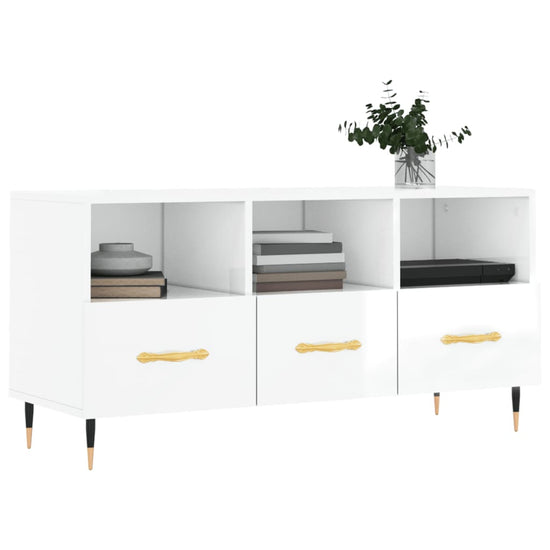 Tv-meubel 102x36x50 cm bewerkt hout hoogglans wit MeubelReus