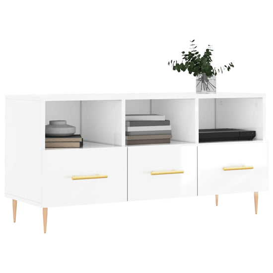 Tv-meubel 102x36x50 cm bewerkt hout hoogglans wit MeubelReus