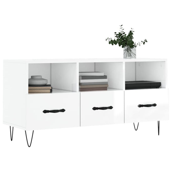 Tv-meubel 102x36x50 cm bewerkt hout hoogglans wit MeubelReus
