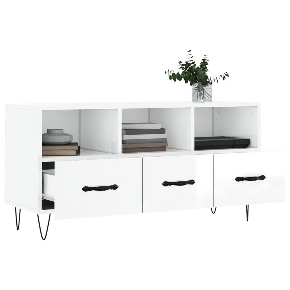 Tv-meubel 102x36x50 cm bewerkt hout hoogglans wit MeubelReus