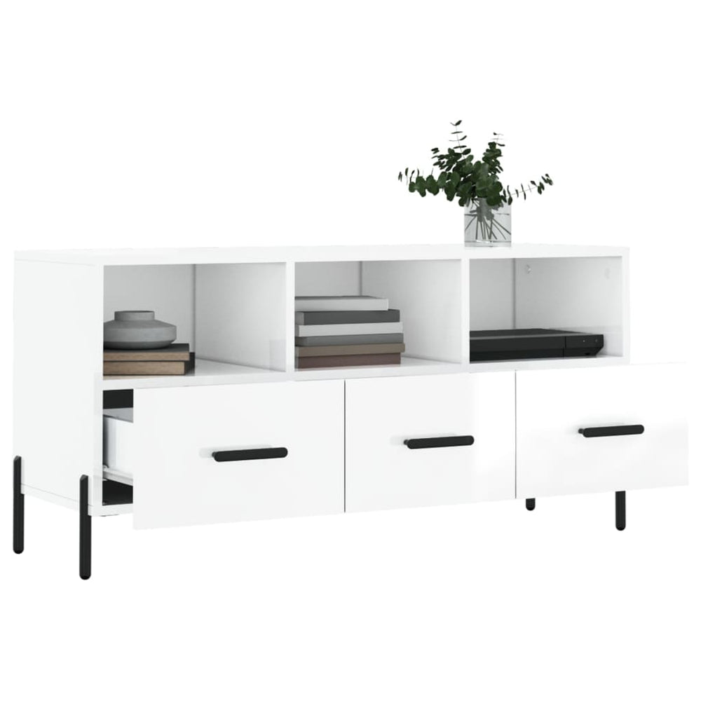 Tv-meubel 102x36x50 cm bewerkt hout hoogglans wit MeubelReus