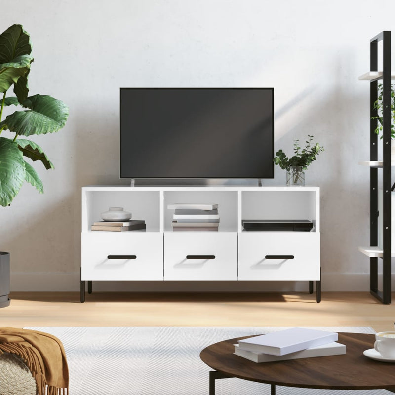 Tv-meubel 102x36x50 cm bewerkt hout hoogglans wit MeubelReus