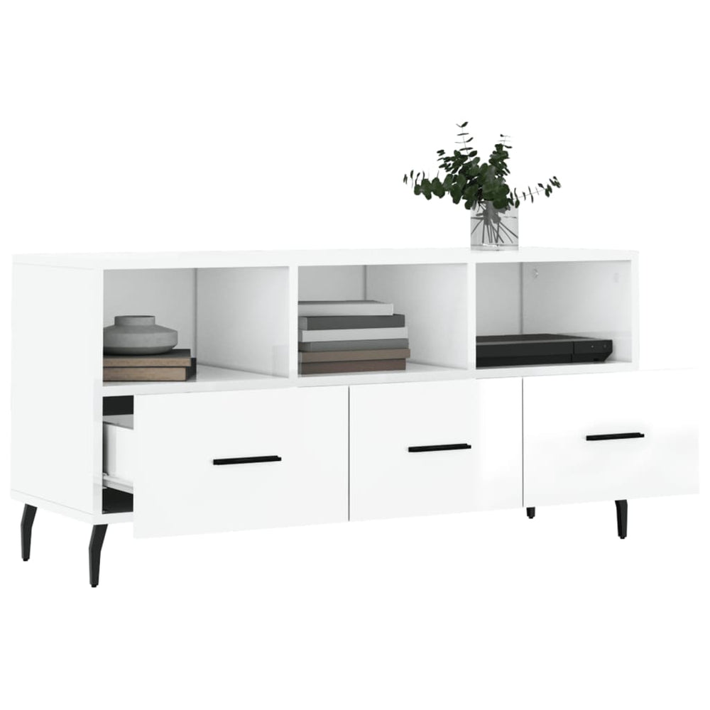 Tv-meubel 102x36x50 cm bewerkt hout hoogglans wit MeubelReus