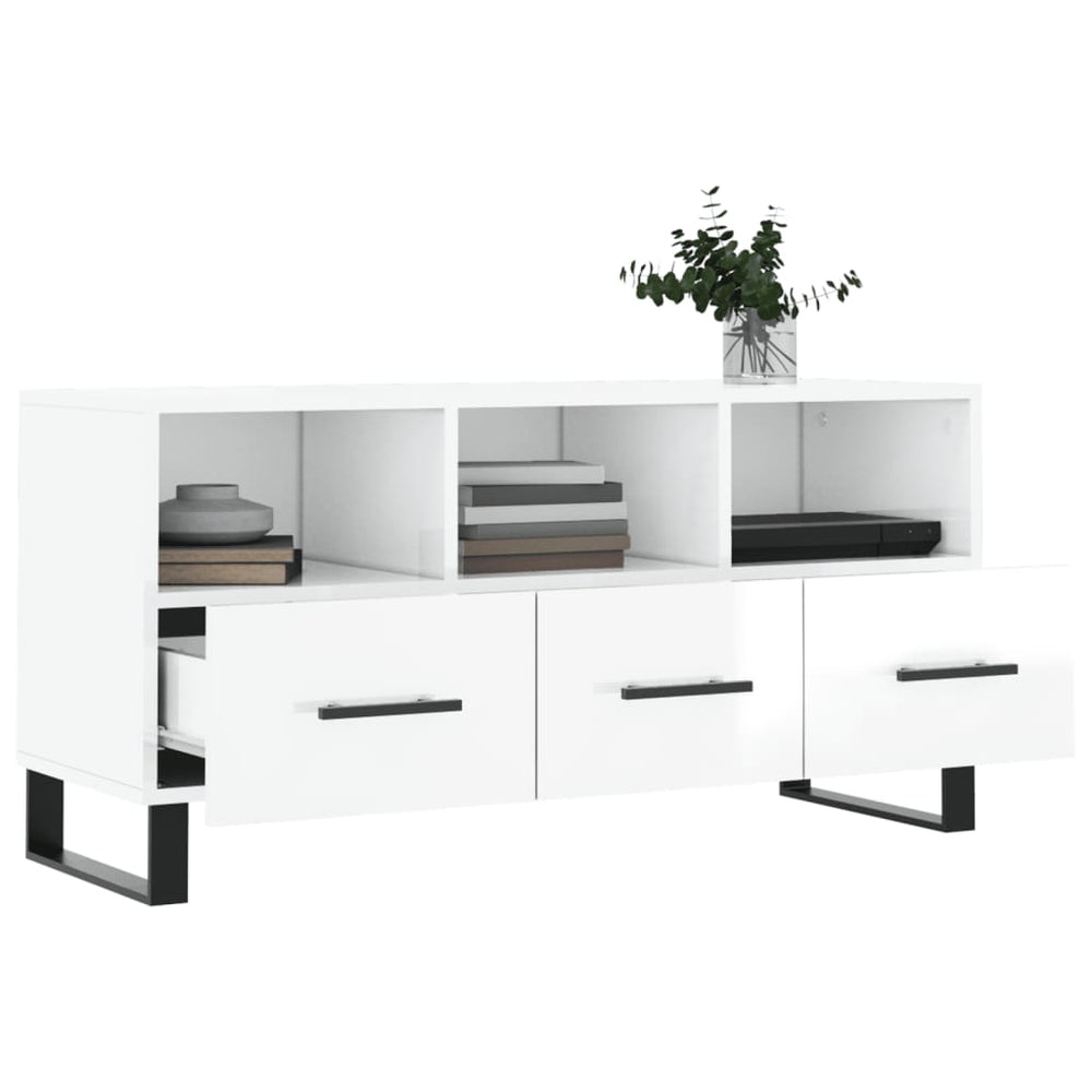 Tv-meubel 102x36x50 cm bewerkt hout hoogglans wit MeubelReus