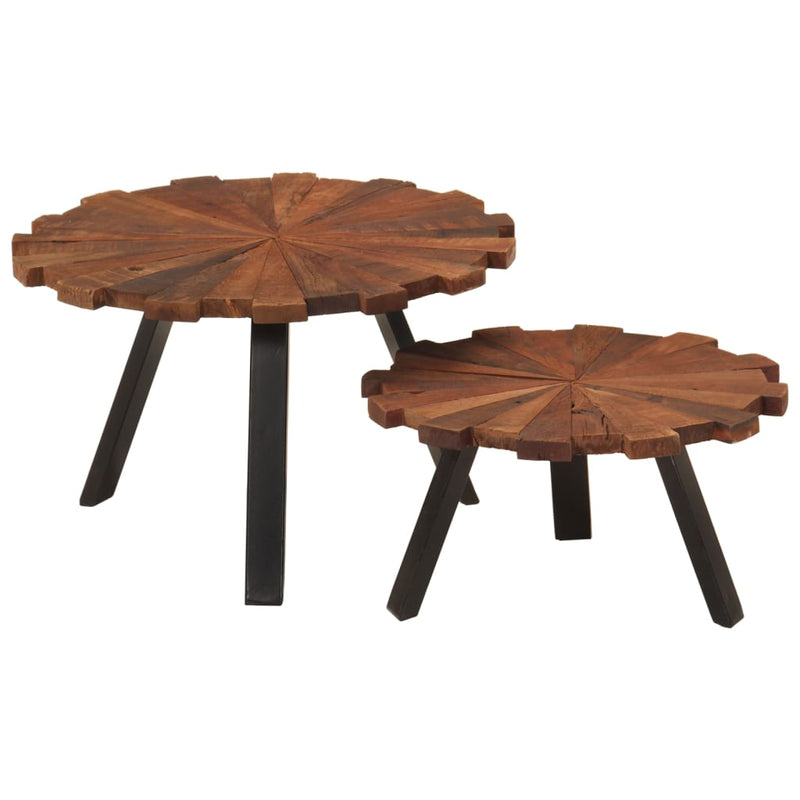 Salontafels 2 st massief gerecycled hout en ijzer MeubelReus