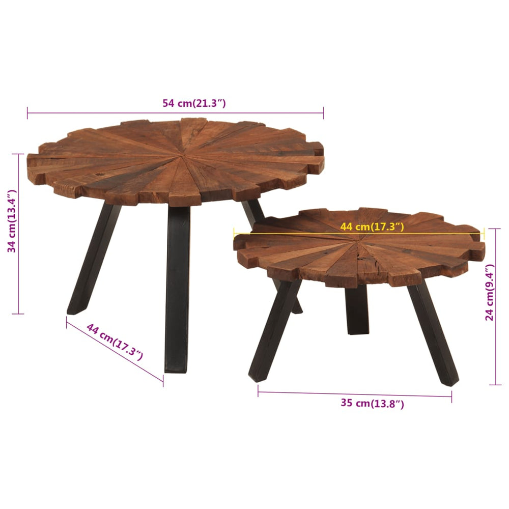 Salontafels 2 st massief gerecycled hout en ijzer MeubelReus