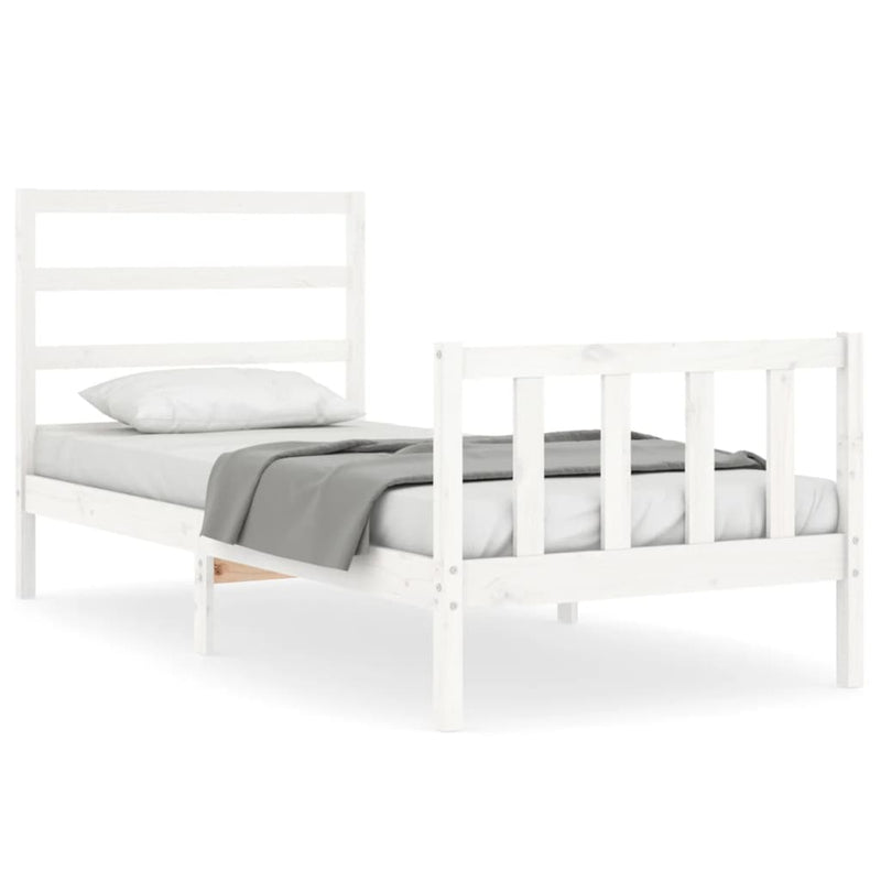 Bedframe met hoofdbord massief hout wit 2FT6 Small Single