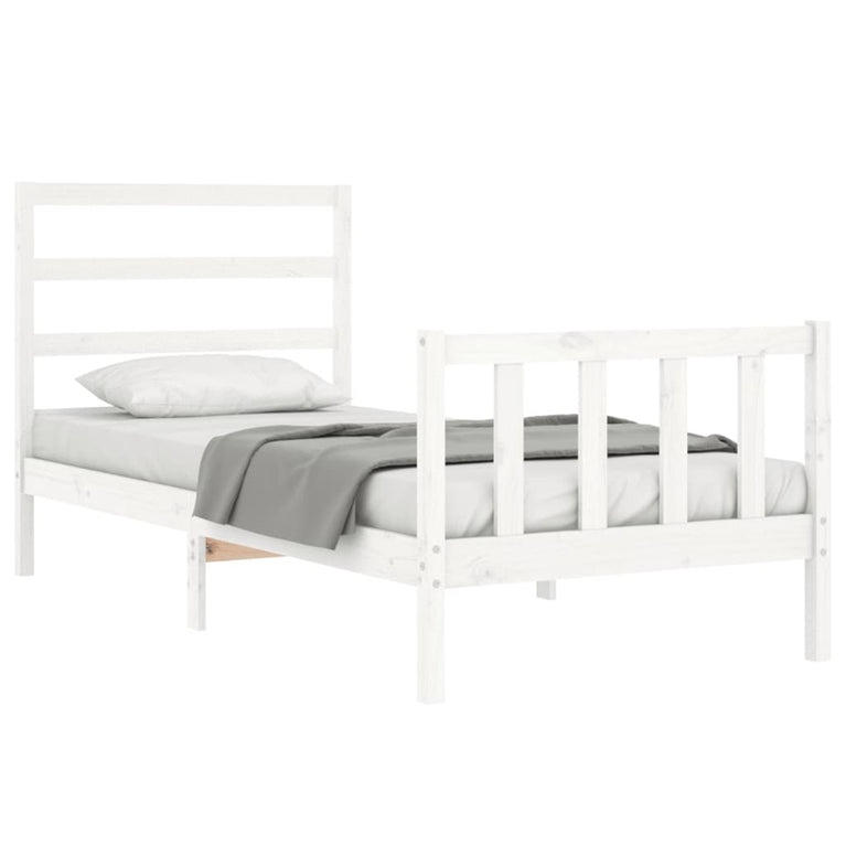 Bedframe met hoofdbord massief hout wit 2FT6 Small Single