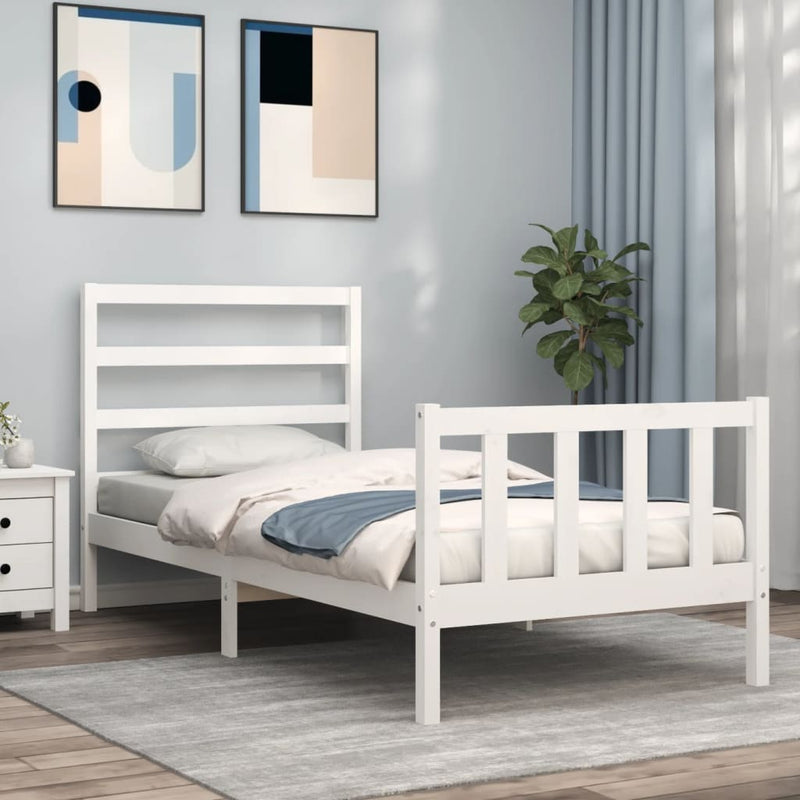 Bedframe met hoofdbord massief hout wit 2FT6 Small Single