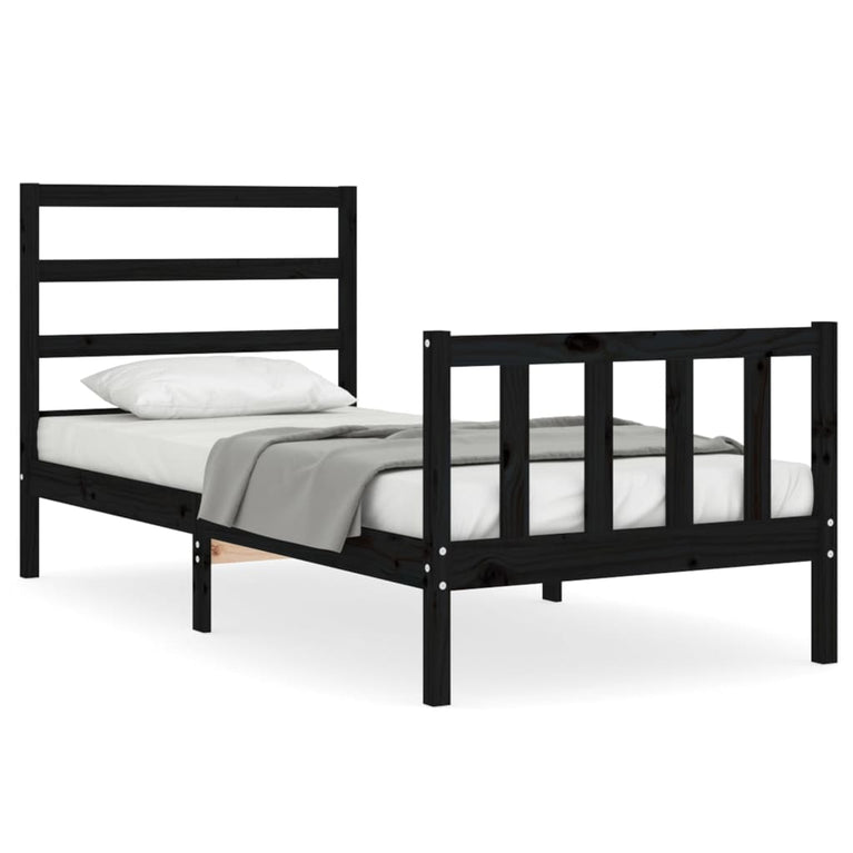 Bedframe met hoofdbord massief hout zwart 2FT6 Small Single