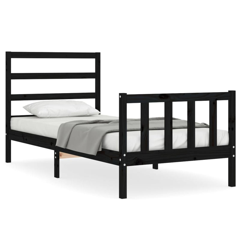 Bedframe met hoofdbord massief hout zwart 2FT6 Small Single