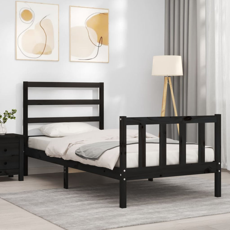 Bedframe met hoofdbord massief hout zwart 2FT6 Small Single