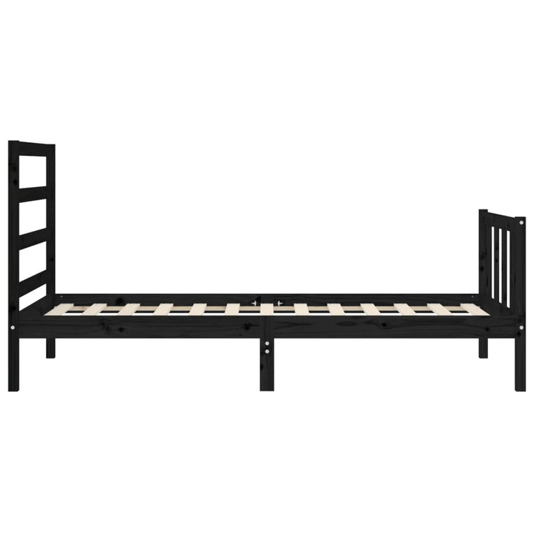 Bedframe met hoofdbord massief hout zwart 2FT6 Small Single