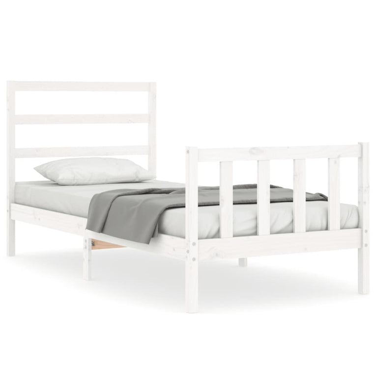 Bedframe met hoofdbord massief hout wit 90x190 cm