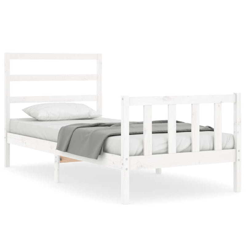 Bedframe met hoofdbord massief hout wit 90x190 cm