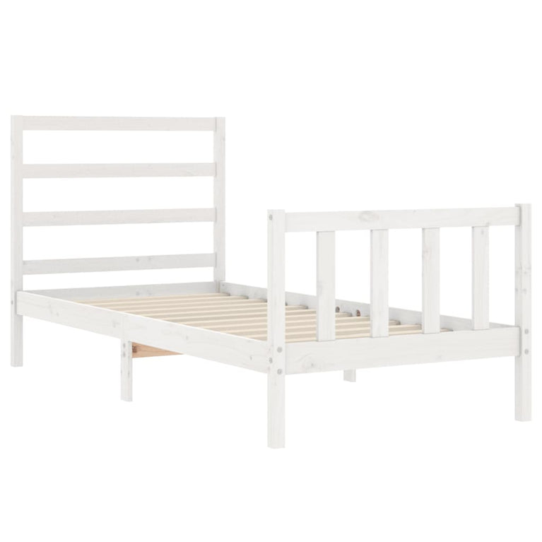 Bedframe met hoofdbord massief hout wit 90x190 cm