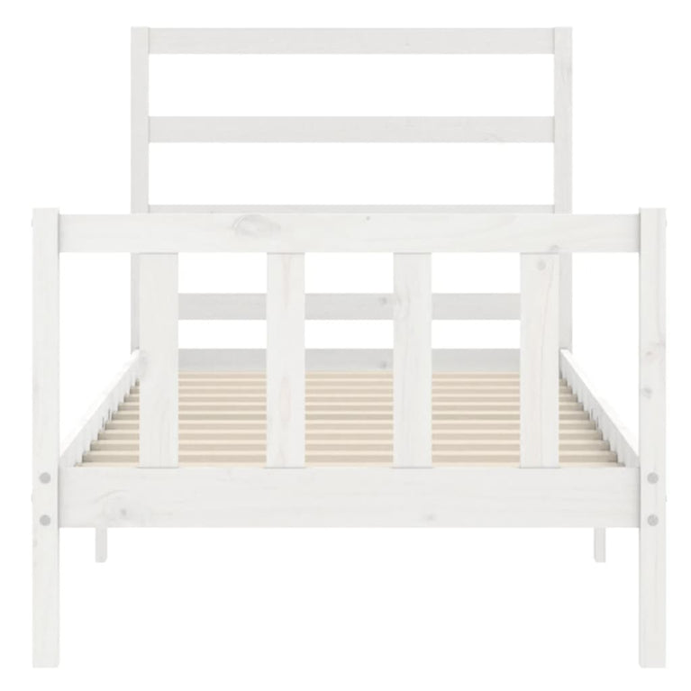 Bedframe met hoofdbord massief hout wit 90x190 cm