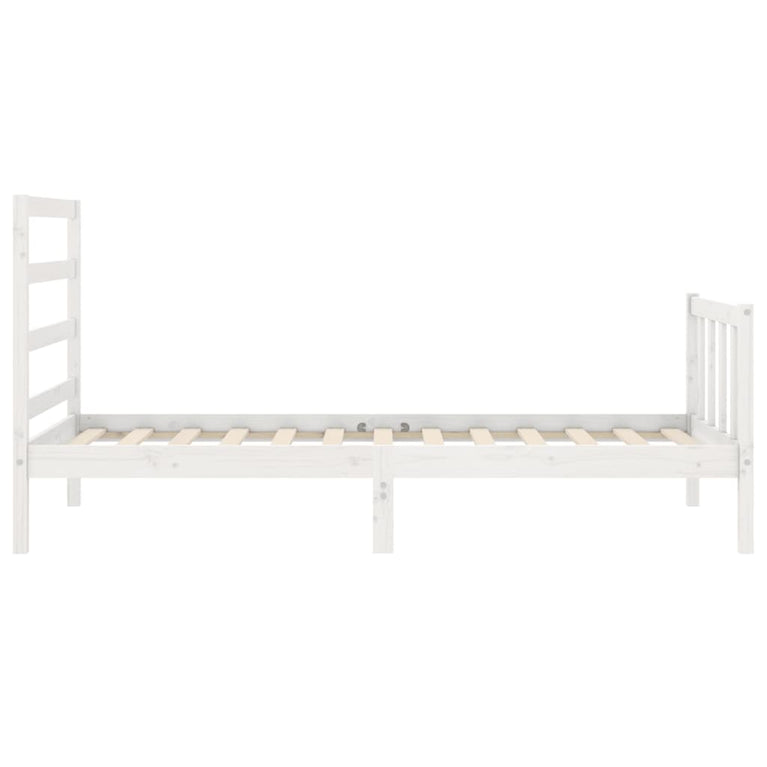 Bedframe met hoofdbord massief hout wit 90x190 cm